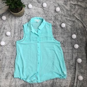 American Eagle Turquoise Sheer Button-Up Tank
